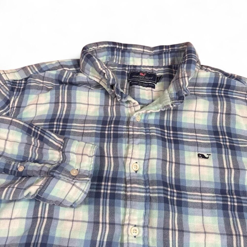 Vineyard Vines Blue Plaid Flannel Long Sleeve Button Up Whale Shirt Men's XXL